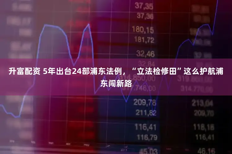 升富配资 5年出台24部浦东法例，“立法检修田”这么护航浦东闯新路