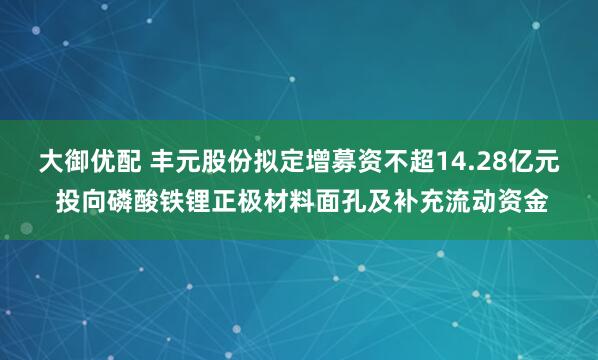 大御优配 丰元股份拟定增募资不超14.28亿元 投向磷酸铁锂正极材料面孔及补充流动资金